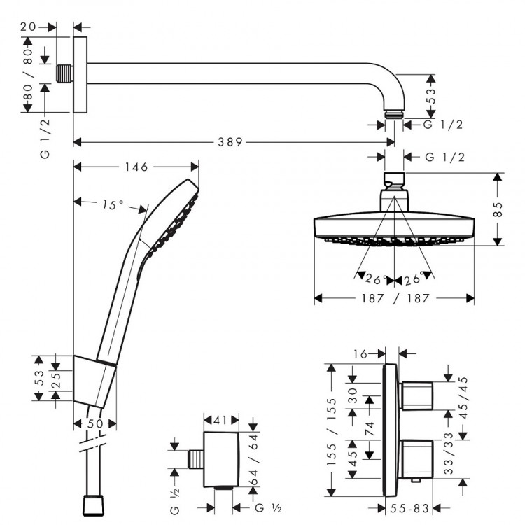 Termostata dušas sistēma iebūvējamā Hansgrohe Croma Select E, 27294000.