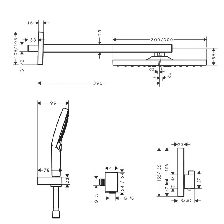Termostata dušas sistēma iebūvējamā Hansgrohe Raindance E, 27939670.