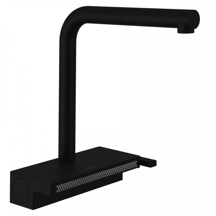 Virtuves izlietnes maisītājs ar izvelkamu izteku Hansgrohe AQUNO Select M81, 2jet, melns matēts 73830670 Virtuves izlietnes maisītājs ar izvelkamu izteku Hansgrohe AQUNO Select M81, 2jet, melns matēts 73830670