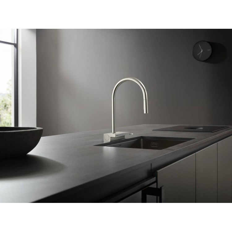 Virtuves izlietnes maisītājs ar izvelkamu izteku Hansgrohe AQUNO Select M81, melns 73831670 Virtuves izlietnes maisītājs ar izvelkamu izteku Hansgrohe AQUNO Select M81, melns 73831670