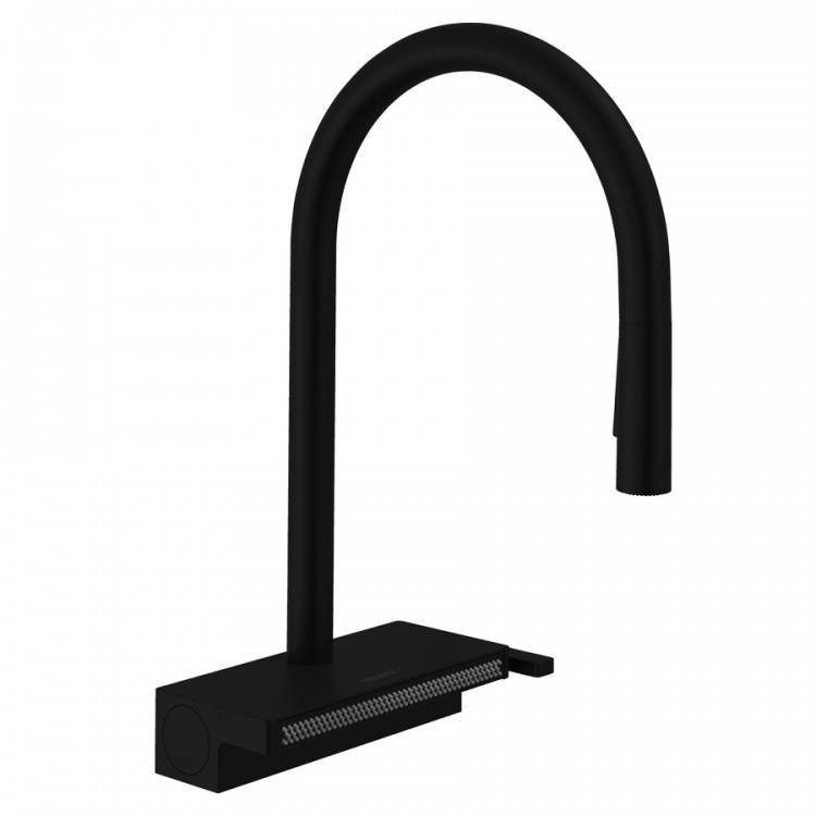 Virtuves izlietnes maisītājs ar izvelkamu izteku Hansgrohe AQUNO Select M81, melns 73831670 Virtuves izlietnes maisītājs ar izvelkamu izteku Hansgrohe AQUNO Select M81, melns 73831670