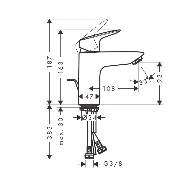 Izlietnes maisītājs Hansgrohe Logis 100 ar pop-up noteces aizvaru, melns matēts 71100670