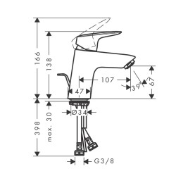Izlietnes maisītājs Hansgrohe Logis 70 ar pop-up noteces aizvaru, hroms 71070000