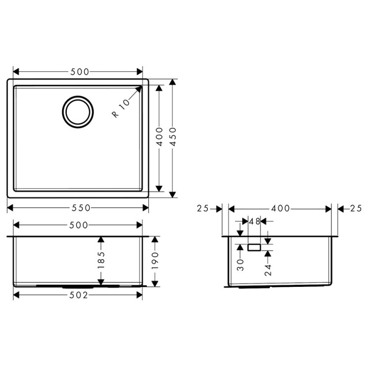 Virtuves izlietne Hansgrohe S719-U500 55x45cm, stainless steel Virtuves izlietne Hansgrohe S719-U500 55x45cm, stainless steel