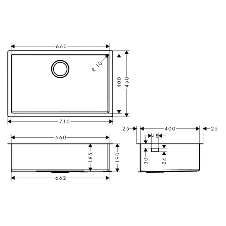 Virtuves izlietne Hansgrohe S719-U660 71x45cm, stainless steel