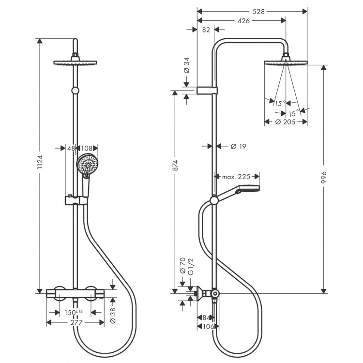 Termostata dušas sistēma Hansgrohe Vernis Blend 200, 26276000 Termostata dušas sistēma Hansgrohe Vernis Blend 200, 26276000