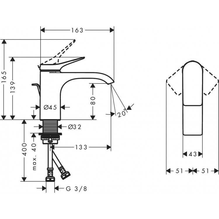 Izlietnes maisītājs Hansgrohe Vivenis Izlietnes jaucējkrāns ar korķi, 75010670 Izlietnes maisītājs Hansgrohe Vivenis Izlietnes jaucējkrāns ar korķi, 75010670