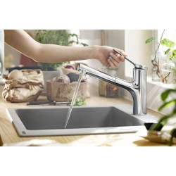 Virtuves izlietnes maisītājs ar izvelkamu izteku Hansgrohe Zesis M33-150, 2jet + sBox, 74803000