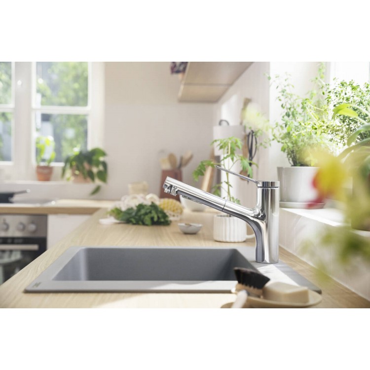 Virtuves izlietnes maisītājs ar izvelkamu izteku Hansgrohe Zesis M33-150, 2jet, 74800000 Virtuves izlietnes maisītājs ar izvelkamu izteku Hansgrohe Zesis M33-150, 2jet, 74800000