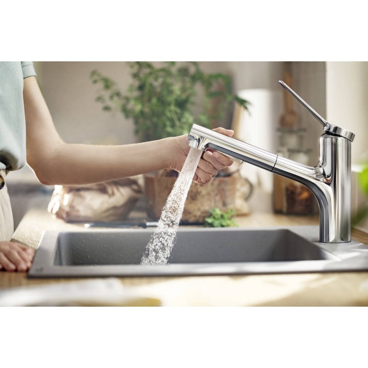 Virtuves izlietnes maisītājs ar izvelkamu izteku Hansgrohe Zesis M33-150, 2jet, 74800000 Virtuves izlietnes maisītājs ar izvelkamu izteku Hansgrohe Zesis M33-150, 2jet, 74800000