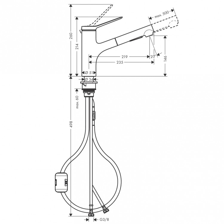 Virtuves izlietnes maisītājs ar izvelkamu izteku Hansgrohe Zesis M33-150, 2jet, 74800000 Virtuves izlietnes maisītājs ar izvelkamu izteku Hansgrohe Zesis M33-150, 2jet, 74800000