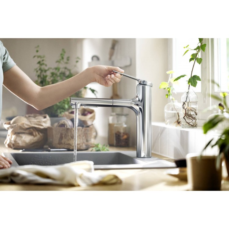 Virtuves izlietnes maisītājs ar izvelkamu izteku Hansgrohe Zesis M33-160, 2jet, 74801800 Virtuves izlietnes maisītājs ar izvelkamu izteku Hansgrohe Zesis M33-160, 2jet, 74801800