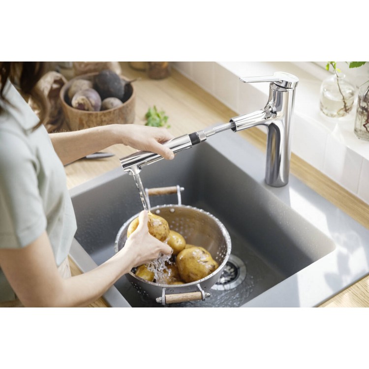 Virtuves izlietnes maisītājs ar izvelkamu izteku Hansgrohe Zesis M33-160, 2jet, 74801800 Virtuves izlietnes maisītājs ar izvelkamu izteku Hansgrohe Zesis M33-160, 2jet, 74801800