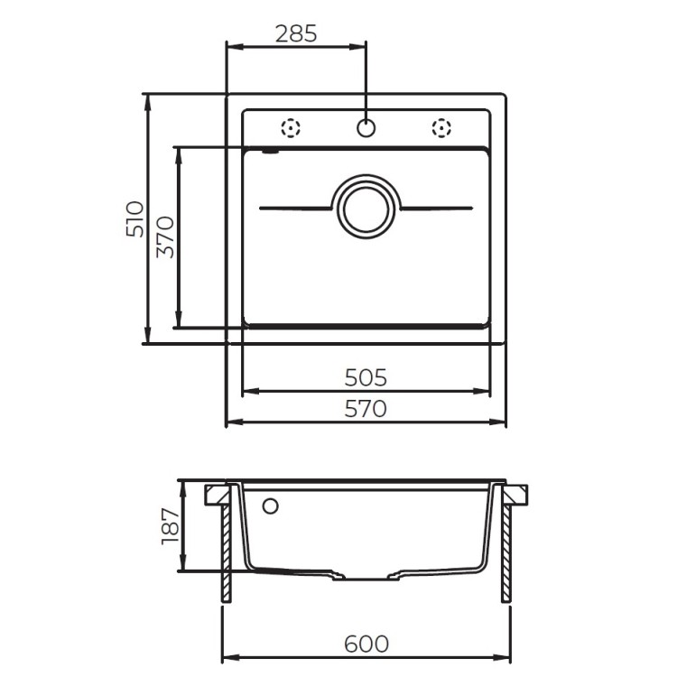 Virtuves izlietne HELIKA KOPA 570x550 mm, SQK100W-111 Virtuves izlietne HELIKA KOPA 570x550 mm, SQK100W-111