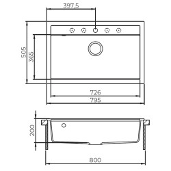 Virtuves izlietne HELIKA QUADRO 795x505 mm, SQQ103W-202 Virtuves izlietne HELIKA QUADRO 795x505 mm, SQQ103W-202