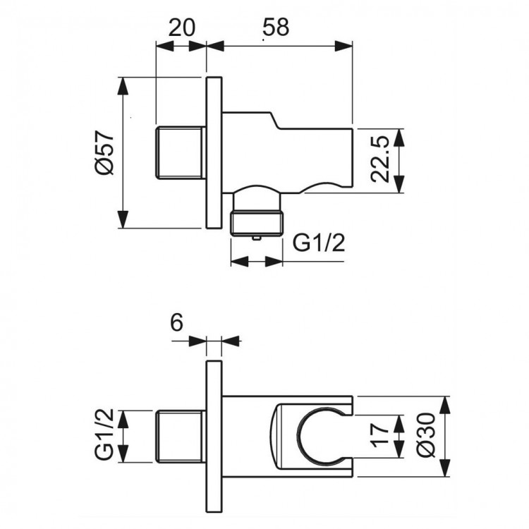Dušas izvads no sienas Ideal Standard 1/2 x 1/2 āv, hromēts Dušas izvads no sienas Ideal Standard 1/2 x 1/2 āv, hromēts