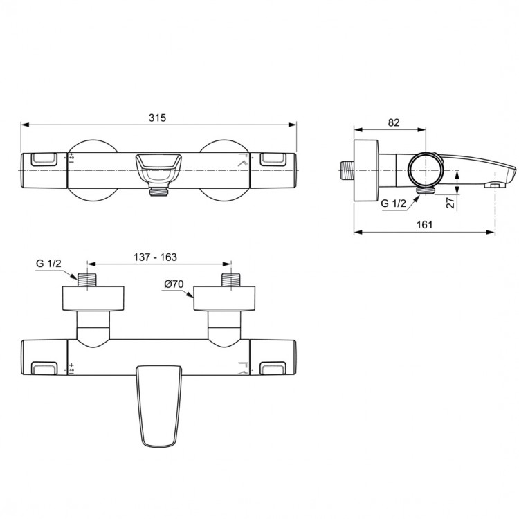 Termostata vannas un dušas maisītājs Ideal Standard Ceratherm T25, melns matēts A7544XG Termostata vannas un dušas maisītājs Ideal Standard Ceratherm T25, melns matēts A7544XG