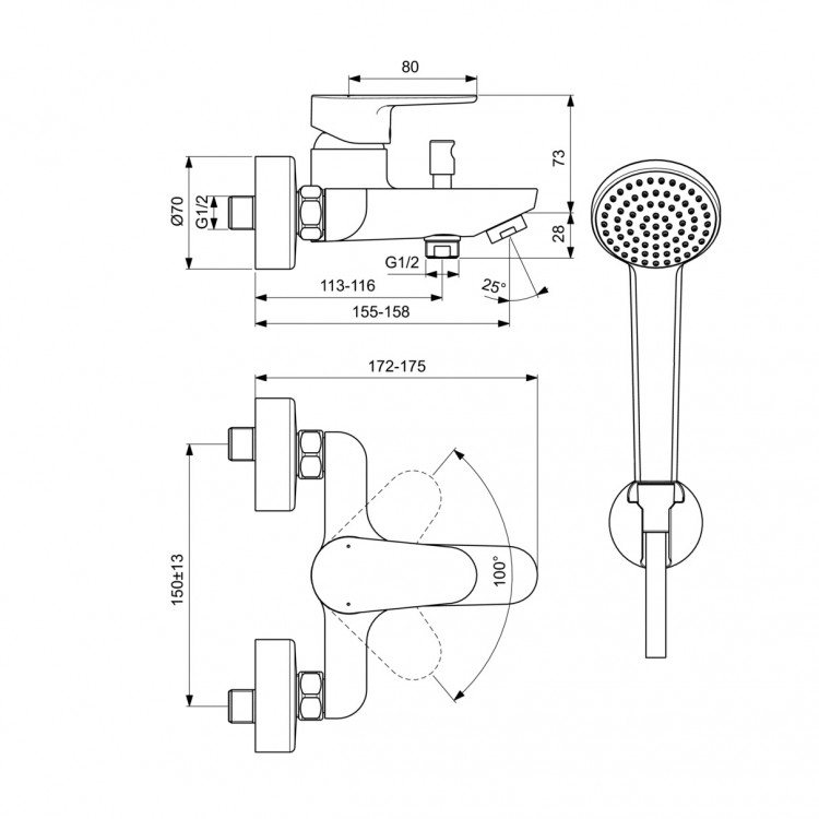 Vannas un dušas maisītājs ar dušu Ideal Standard Cerafine, melns matēts BC706XG