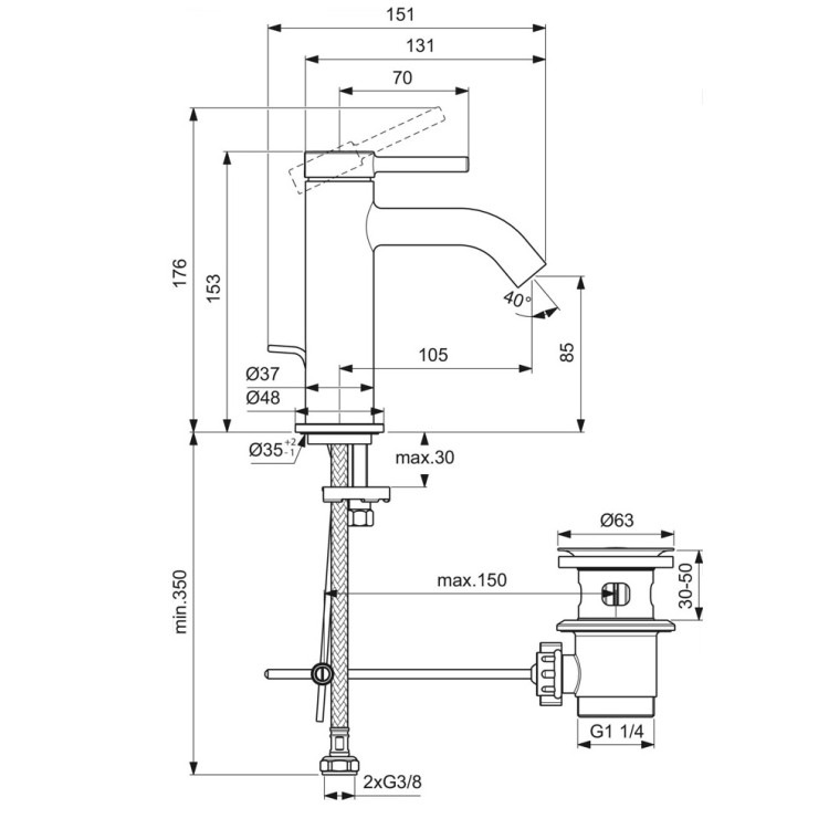 Izlietnes maisītājs Ideal Standard Ceraline NUOVO, hroms BD846AA Izlietnes maisītājs Ideal Standard Ceraline NUOVO, hroms BD846AA