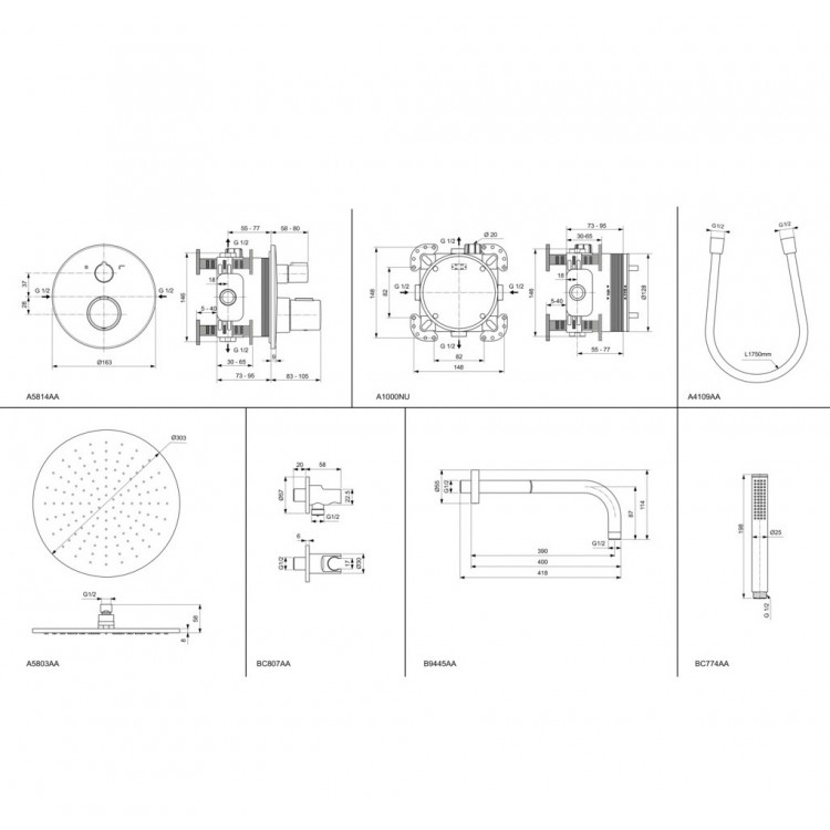 Termostata dušas sistēma iebūvējamā Ideal Standard Ceratherm T100, A7573XG Termostata dušas sistēma iebūvējamā Ideal Standard Ceratherm T100, A7573XG