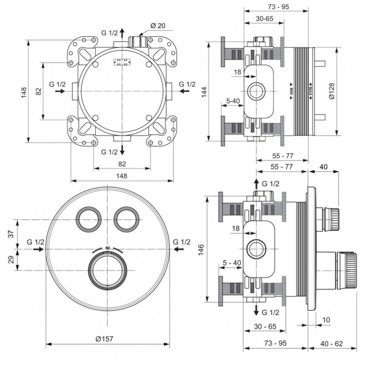 Termostata dušas sistēma iebūvējamā Ideal Standard Ceratherm Navigo, A7772AA Termostata dušas sistēma iebūvējamā Ideal Standard Ceratherm Navigo, A7772AA