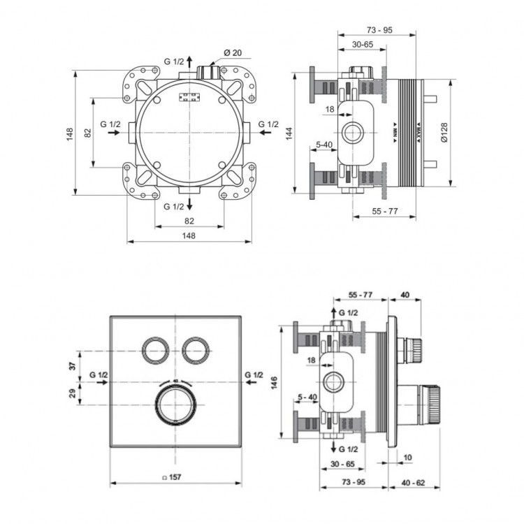 Termostata dušas sistēma iebūvējamā Ideal Standard Ceratherm Navigo, A7773AA Termostata dušas sistēma iebūvējamā Ideal Standard Ceratherm Navigo, A7773AA