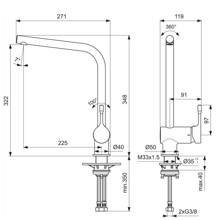 Virtuves izlietnes maisītājs Ideal Standard Gusto, hroms