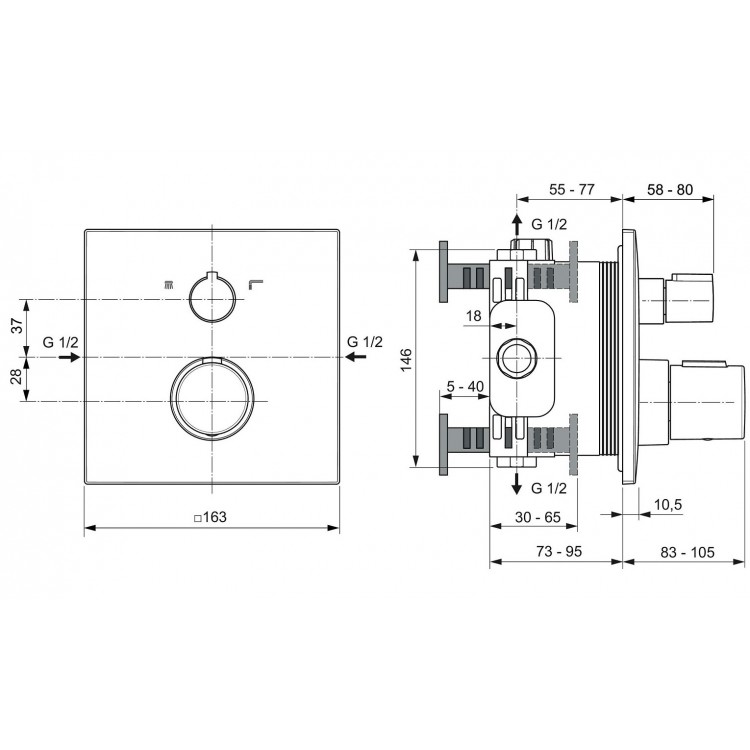 Vannas un dušas iebūvējamā termostata maisītāja dekoratīvā daļa Ideal Standard Ceratherm C100, A7522XG