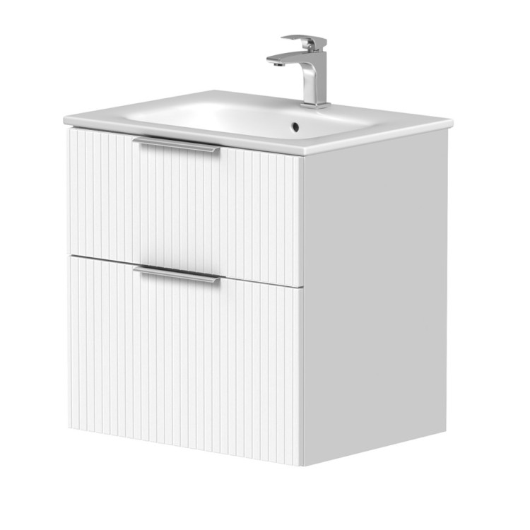 Vannas istabas skapītis KAME BIG ar izlietni Elida 61x46cm, rievota fasāde, balts matēts