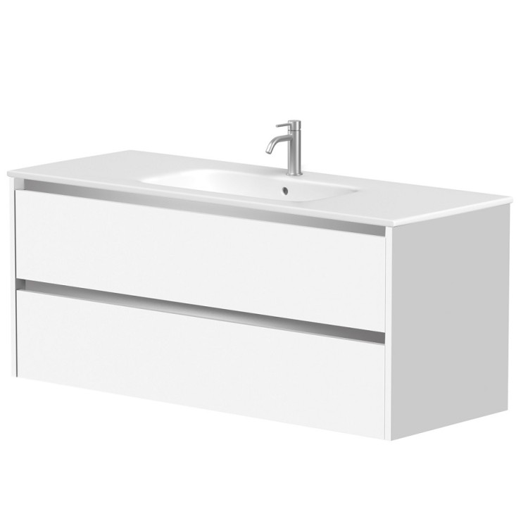 Vannas istabas skapītis Kame City ar izlietni Elide 121x46 cm, balts matēts/alumīnija profils