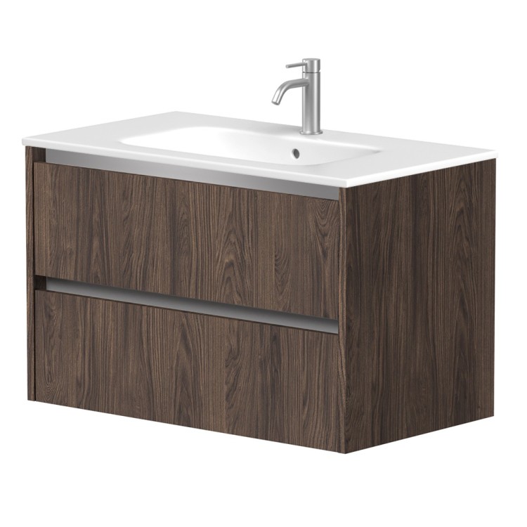 Vannas istabas skapītis Kame City ar izlietni Elide 81x46 cm, brūns ozols/alumīnija profils