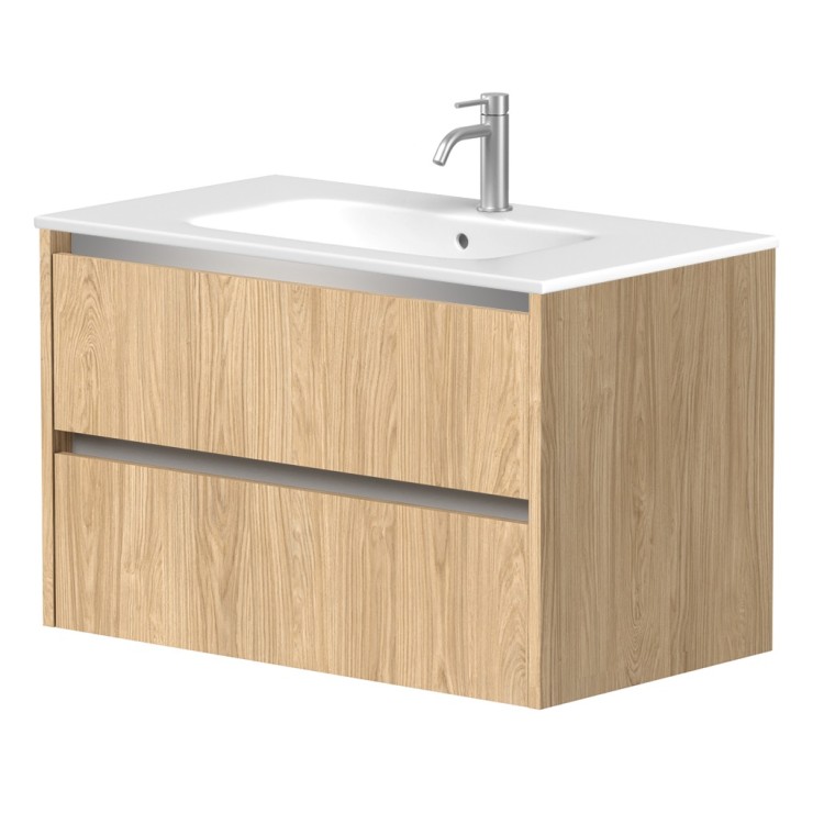 Vannas istabas skapītis Kame City ar izlietni Elide 81x46 cm, gaišs ozols/alumīnija profils