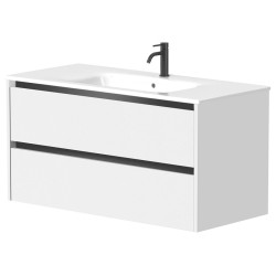 Vannas istabas skapītis Kame City ar izlietni Elide 101x46 cm, balts matēts/melns profils