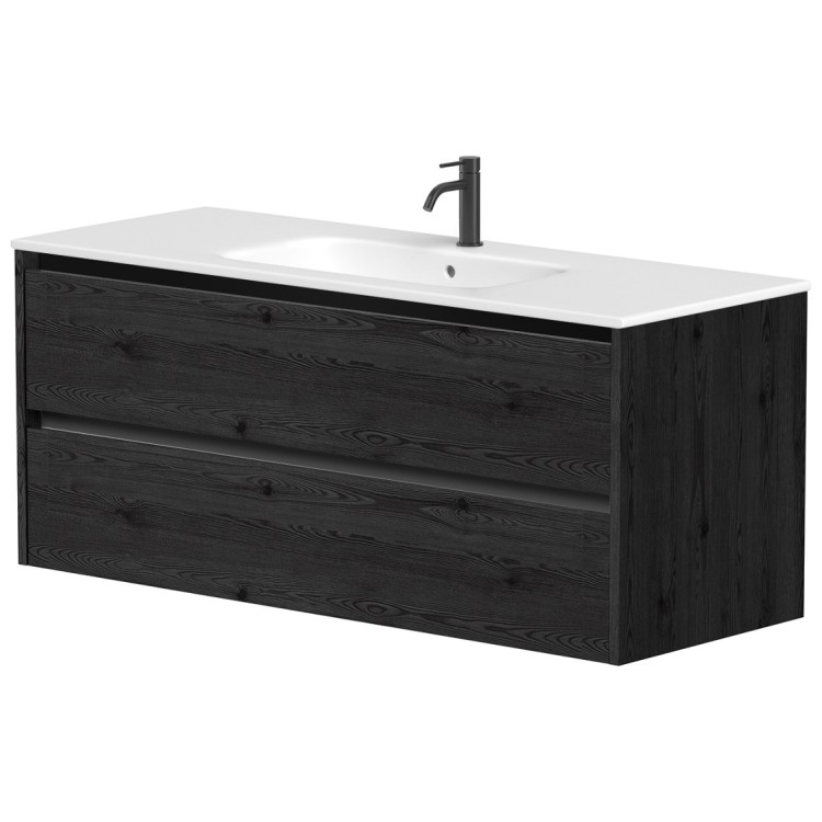 Vannas istabas skapītis Kame City ar izlietni Elide 121x46 cm, melns ozols/melns profils