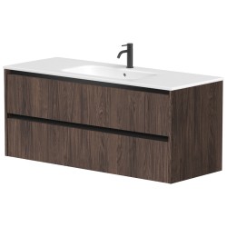 Vannas istabas skapītis Kame City ar izlietni Elide 121x46 cm, brūns ozols/melns profils