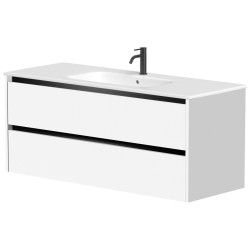 Vannas istabas skapītis Kame City ar izlietni Elide 121x46 cm, balts matēts/melns profils