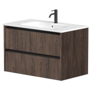 Vannas istabas skapītis Kame City ar izlietni Elide 81x46 cm, brūns ozols/melns profils