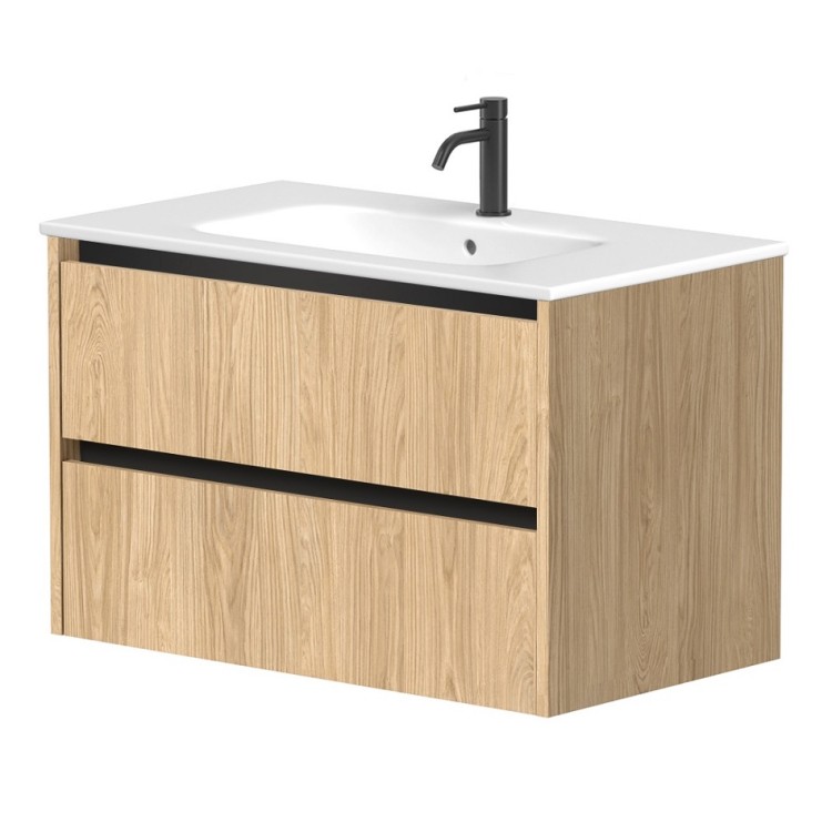 Vannas istabas skapītis Kame City ar izlietni Elide 81x46 cm, gaišs ozols/melns profils