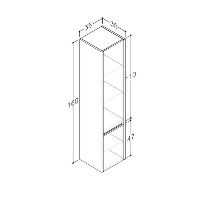 Vannas istabas augstais skapis Kame CITY 160x35cm, brūns ozols/melns profils