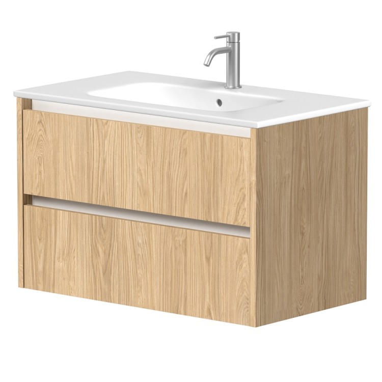 Vannas istabas skapītis Kame City ar izlietni Elide 81x46 cm, gaišs ozols/balts profils