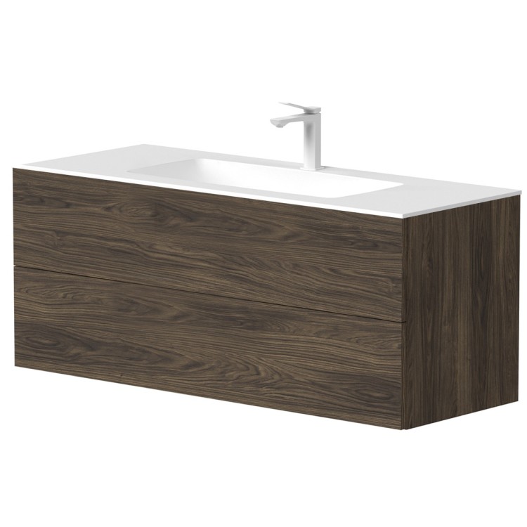 Vannas istabas skapītis Kame GAMA ar izlietni ORION 120х46cm ar push to open, brūns ozols