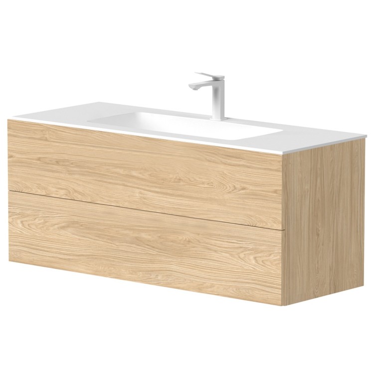 Vannas istabas skapītis Kame GAMA ar izlietni ORION 120х46cm ar push to open, gaišs ozols