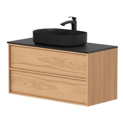 Vannas istabas skapītis ar izlietni Kame HOME melnā krāsā 100x46cm, dabīgs ozolkoka finierējums