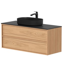 Vannas istabas skapītis ar izlietni Kame HOME melnā krāsā 120x46cm, dabīgs ozolkoka finierējums