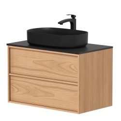 Vannas istabas skapītis ar izlietni Kame HOME melnā krāsā 80x46cm, dabīgs ozolkoka finierējums
