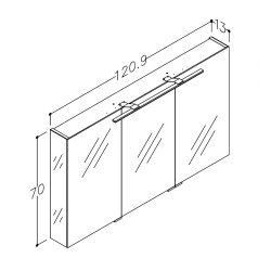 Vannas istabas skapītis ar spoguli KAME Garda 120x70 cm,MC2DML/120-70/MR