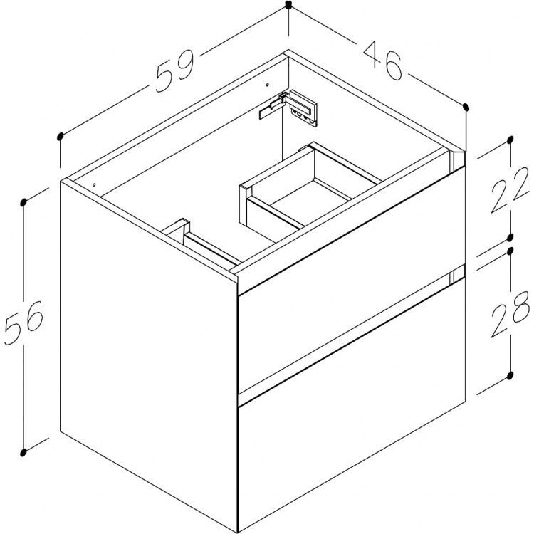 Vannas istabas skapītis izlietnei Kame LOFT 60cm, BU/6-3DR/D13-LFT