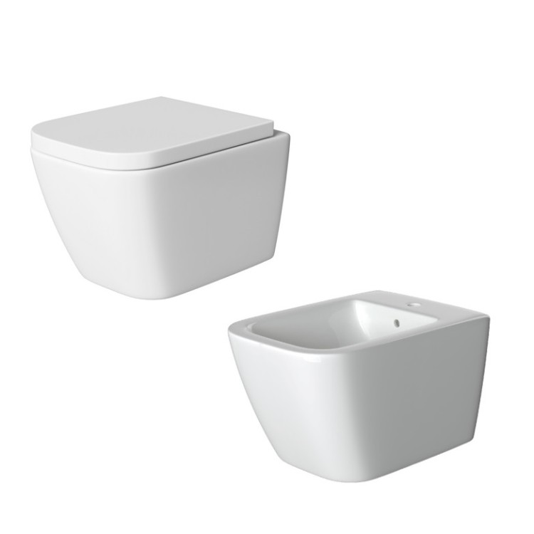 Komplekts Tualetes pods piekaramais Kame Bormida Rimless ar Soft Close vāku + Bormida Bidē, balts Komplekts Tualetes pods piekaramais Kame Bormida Rimless ar Soft Close vāku + Bormida Bidē, balts