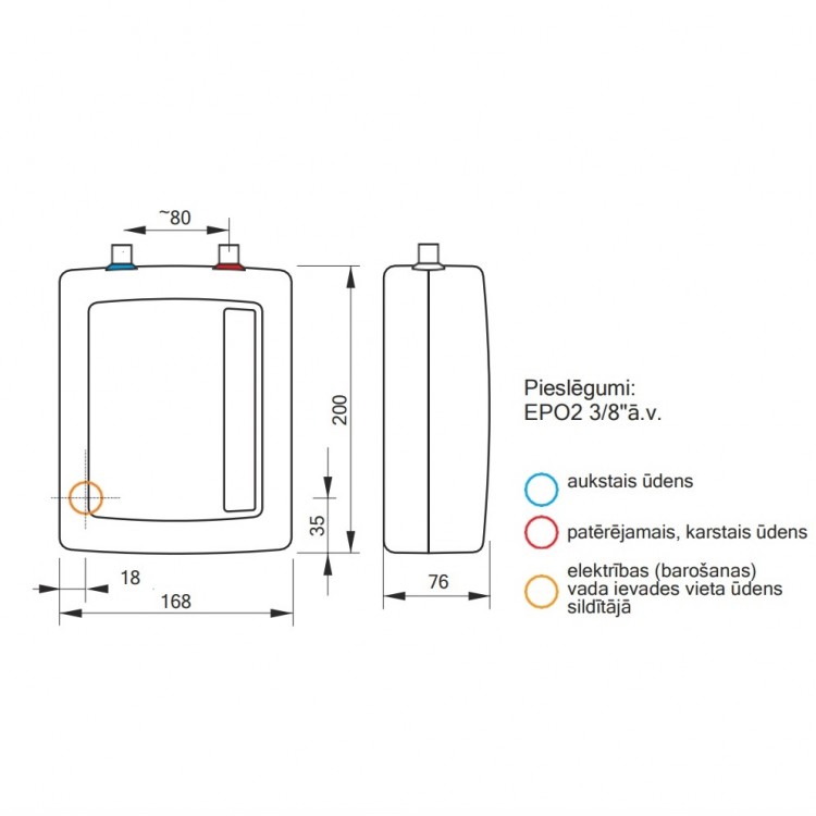 Caurplūdes ūdens sildītājs Kospel  EPO.2-3, 3.5 kW, 230 V Caurplūdes ūdens sildītājs Kospel  EPO.2-3, 3.5 kW, 230 V