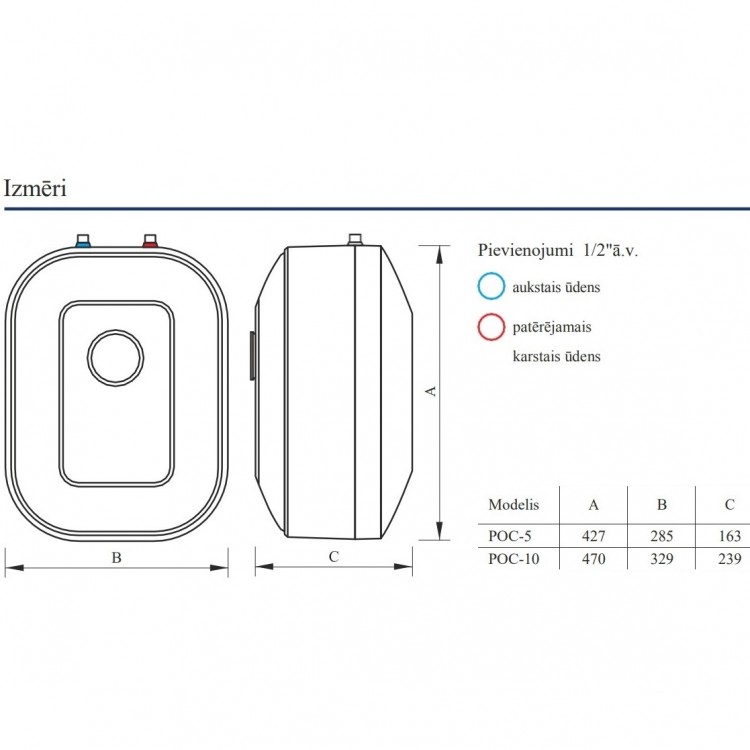 Elektriskais ūdens sildītājs (boileris) Kospel Luna Inox 5 L zem izlietnes POC.D-5